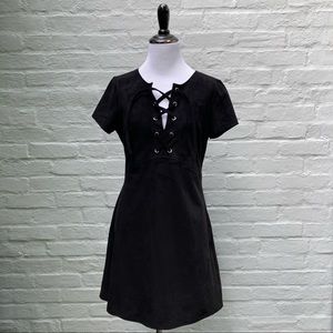 Express Lace-Up Faux Suede Shift Dress